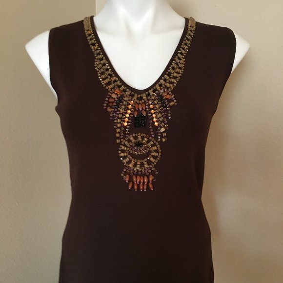 Joseph A Tops - Joseph A Sleeveless Beaded Knit Top - Size L